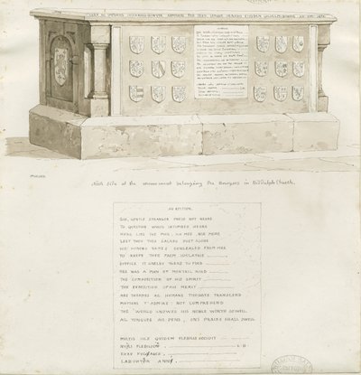 Tomb in Biddulph Church - "William Bowyer": sepia drawing, 1837dani af Unbekannt