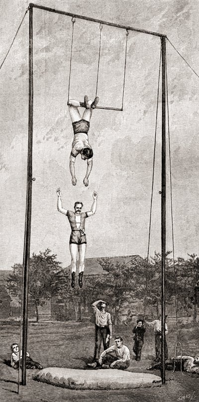 Trapezekunstnere i det 19. århundrede, fra The Century Magazine, udgivet 1887 (gravering) af Unbekannt