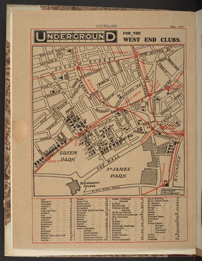 Underground for West End-klubberne, maj 1910 af Unbekannter Künstler