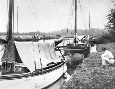 Storbritannien: Yachts og River Craft ved Wroxham Broad. Norfolk Broads, af Unbekannt