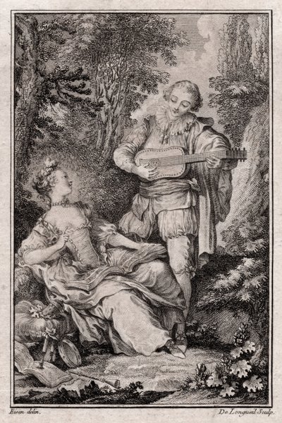 Genrescene uden titel, Paris 1766 (gravering) af Unbekannter Künstler