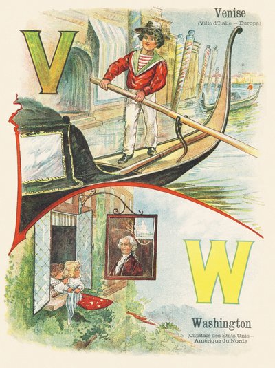 V W: Venedig, Washington - ABC of Two Worlds. Emile Guerin, forlag, Paris, omkring 1900. Mål: 27,5 x 21,5 cm af Unbekannt