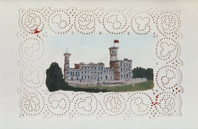 Victoriansk papirdoyley med udsigt over Osborne House (akvarel på papir) af Unbekannt