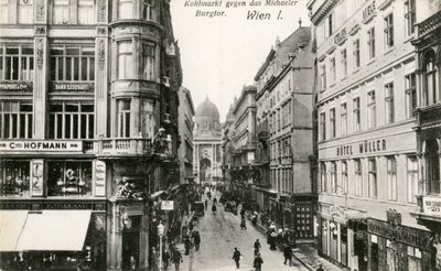 Wien: Kohlmarkt med Michaelerkirche i baggrunden af Unbekannter Künstler