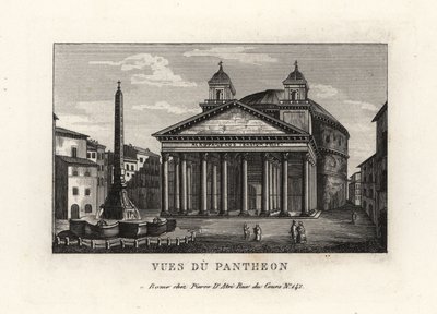 Udsigt over Pantheon med springvand, Fontana del Pantheon og Macuteo-obelisken på Piazza della Rotonda, Rom af Unbekannt