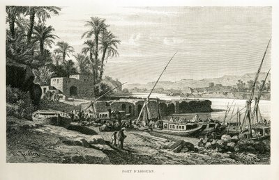 Udsigt over havnen i Aswan i Egypten - Illustration fra Atlas of Egypt af Unknown