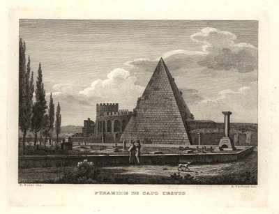 Udsigt over Cestius-pyramiden, Rom, bygget til Gaius Cestius af Unbekannt