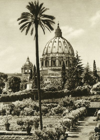 Udsigt over Vatikanets have og Peterskirken (San Pietro) i Rom af Unbekannt