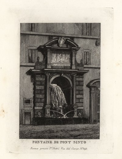 Udsigt over springvandet ved Ponte Sisto-broen, Acqua Paola (nu på Piazza Trilussa), Rom af Unbekannt