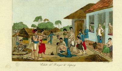 Udsigt over markedet i Kupang, Timor af Unbekannt