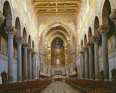 Udsigt over kirkeskibet i Monreale Cathedral, Sicilien (foto) af Unbekannt