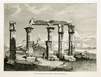 Udsigt over ruinerne af Medamot-templet nær Theben, Egypten Illustration fra Atlas of Egypt af Unknown