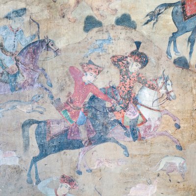 Vægmalerier ved Qeysarieh-portalen, Naqsh-e Jahan Imam-pladsen, Esfahan, Iran (fresko) af Unbekannter Künstler