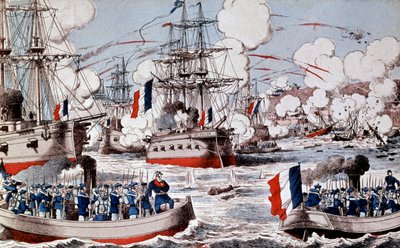 Krigen mellem Kina og Frankrig (1884-1885) : Ødelæggelse af den kinesiske flåde af admiral Courbet i Fou Tcheou, 23. august af Unbekannter Künstler