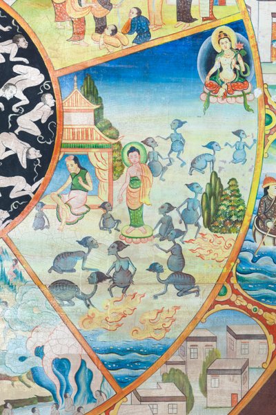 Livets hjul, detaljer, vægmaleri i wat Umong, Chiang Mai, Thailand af Unbekannter Künstler