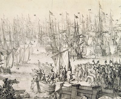 Vilhelm af Orange sætter sejl mod England i november 1688 (gravering) af Unbekannter Künstler