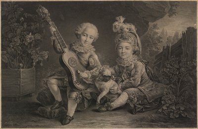 Små børn leger, Paris, ca. 1775 (gravering) af Unbekannter Künstler