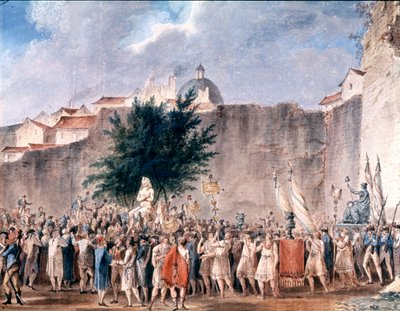 fest blandt ruinerne af Bastillen, Paris, ca. 1793 (akvarel) af Unbekannter Künstler