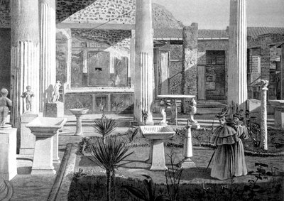 Turister besøger ruinerne af Pompeji i begyndelsen af det 20. århundrede (tegning) af Unbekannter Künstler