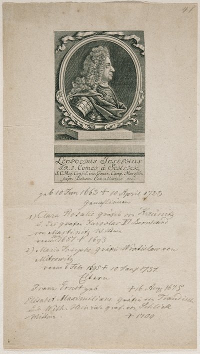 Feltmarskal Leopold Joseph von Schlik af Unbekannter Stecher