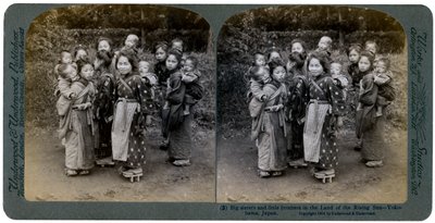 Storesøstre og småbrødre i den opgående sols land, Yokohama, Japan, 1904 af Underwood and Underwood