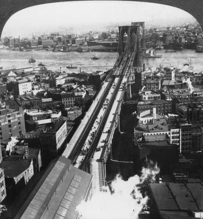 Brooklyn Bridge, New York City, New York, USA, slutningen af det 19. eller begyndelsen af det 20. århundrede. af Underwood and Underwood