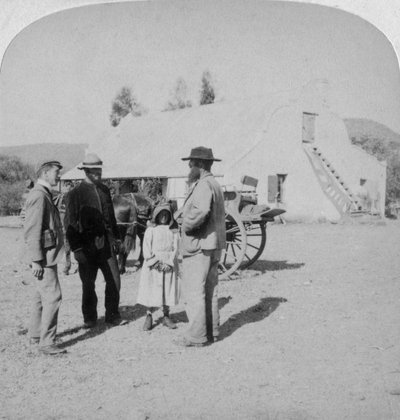 Interview af en boer bonde i hans hjem nær Brandfort, Sydafrika, Boer War, 1901. af Underwood and Underwood