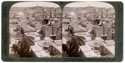 Jerusalem og Oliebjerget, med udsigt mod øst fra Latin Hospice, Palæstina, 1900-tallet. af Underwood and Underwood