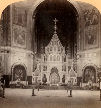 Det storslåede alter, Vor Frelsers tempel, Moskvas største kirke, Rusland, 1898. af Underwood and Underwood