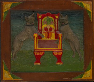 Emblematisk panel med to hunde og en trone af Unidentified