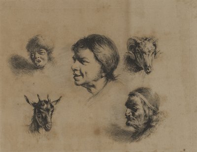 Hoveder - tre mennesker, to dyr af Unidentified