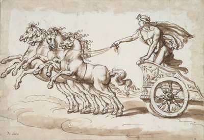 Apollo i en vogn tegnet af fire heste af Unknown