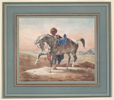 Araber, der står ved en hest af Unknown