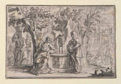 Kristus og den samaritanske kvinde (Johannes 4), en af fire scener fra Kristi liv af Unknown