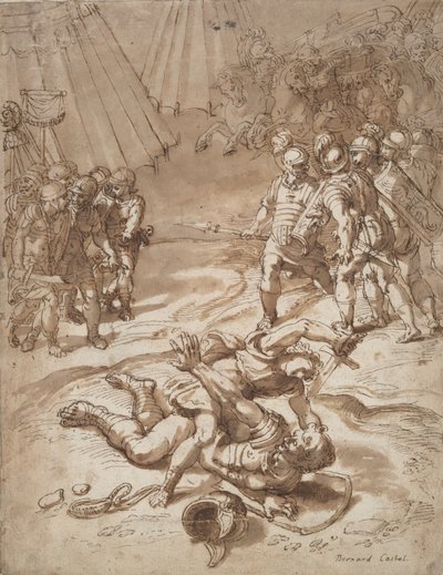 David dræber Goliat af Unknown