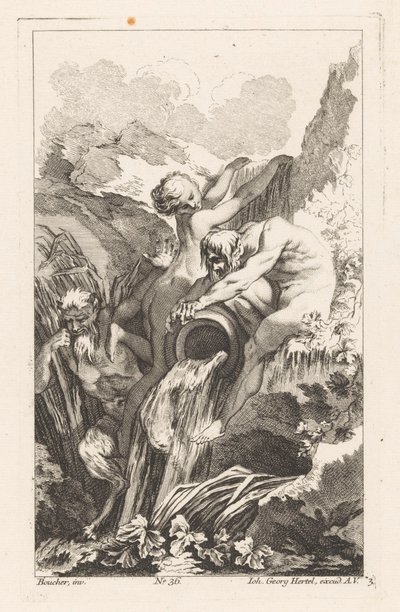 Springvand med mand, kvinde og satyr Diverse Fontaines (serietitel) af Unknown