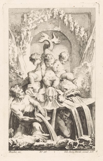 Springvand med putti og delfiner Diverse Fontaines (serietitel) af Unknown