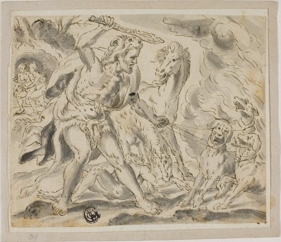 Herkules, Cerberus og Diomedes Hopper af Unknown