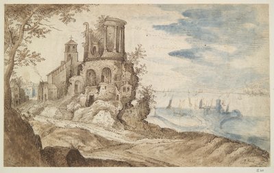 Imaginært landskab med Sibylla-templet, Tivoli af Unknown