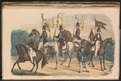 Kostumer og bannere for æresvagterne i Delfzijl, Zwolle, Deventer, Medemblik, Winschoten og Texel, 1840-1842 VIII. Gruppe (titel på objekt) af Unknown