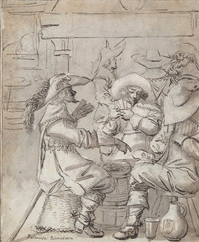 Mænd spillekort (rekto); Krointeriør med stående mand, der ryger (verso) af Unknown