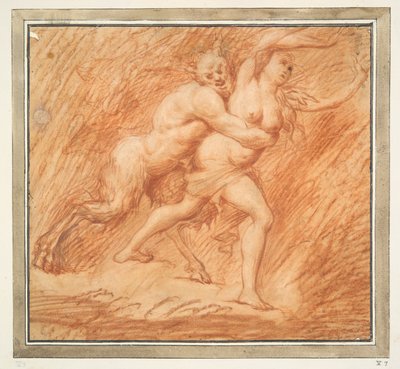 Nymfe og Satyr af Unknown