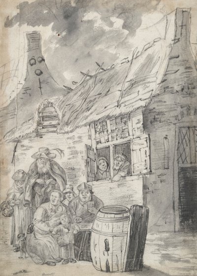 Bønder før et sommerhus af Unknown