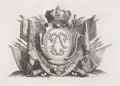 Kongemærke med krone og flag og sammenflettet af Unknown