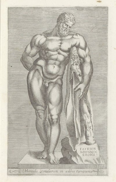 Skulptur af Herkules Hercules Farnese Statue af Hercules i det farnesiske palads (titel på objektet) Antikke skulpturer i Rom (serietitel) Ikoner af de gamle statuer af byen Rom, som ses på offentlige steder (serietitel) af Unknown