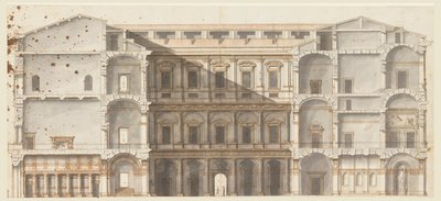 Udsnit af vingerne og forhøjningen af en mur på domstolen, Palazzo Farnese, Rom af Unknown