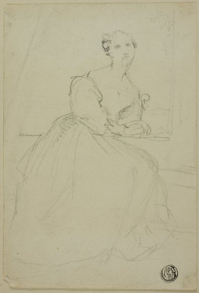 Skitse af siddende kvinde i aftenkjole af Unknown