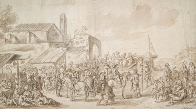Soldater samledes nær en byport af Unknown