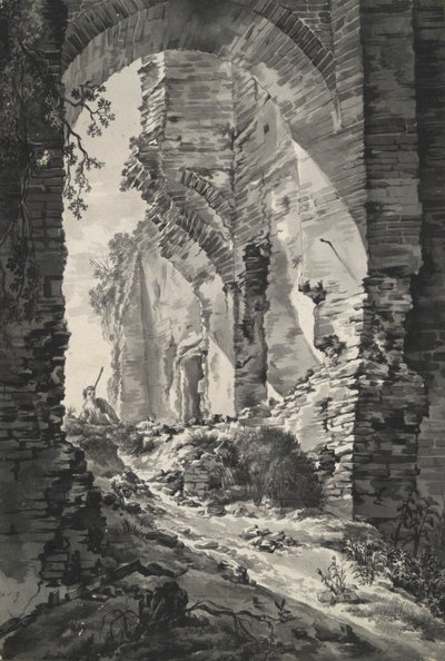 Indgangsporten til ruinerne af Brederode Castle, Holland, med hyrde af Unknown
