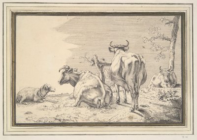 Tre køer og et får af Unknown